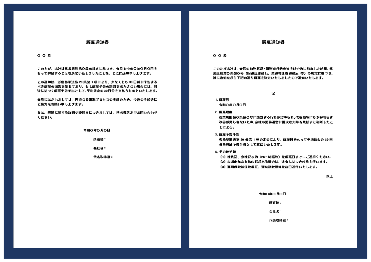 解雇通知書のテンプレート・文例【無料でそのまま使えるWordフォーマット】
